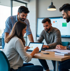 Home digital marketing specialist analyzing data and running