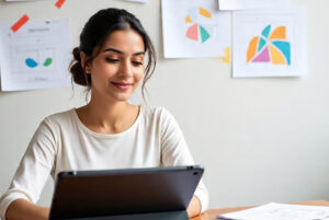 Home ui ux designer working on tablet with design